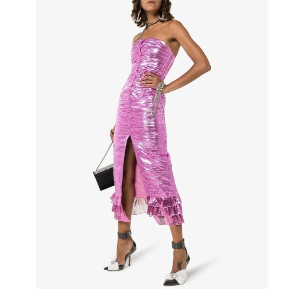 The Attico Ruched Metallic-Taffeta Midi Dress, Size 6 – NWT – $1869 - Picture 2 of 7